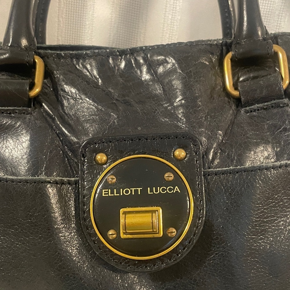 Elliot Lucca Black Leather Handbag Medium size USED Crossbody Satchel - Picture 3 of 6